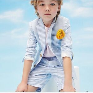 J. Crew Crewcuts Boys Size 10 Blue White Ludlow Seersucker Suit Jacket Blazer